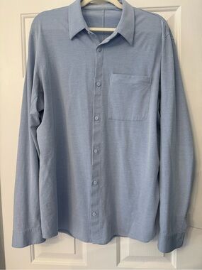 Lululemon Men's Commission Button-Front Long Sleeve Shirt Heathered Blue